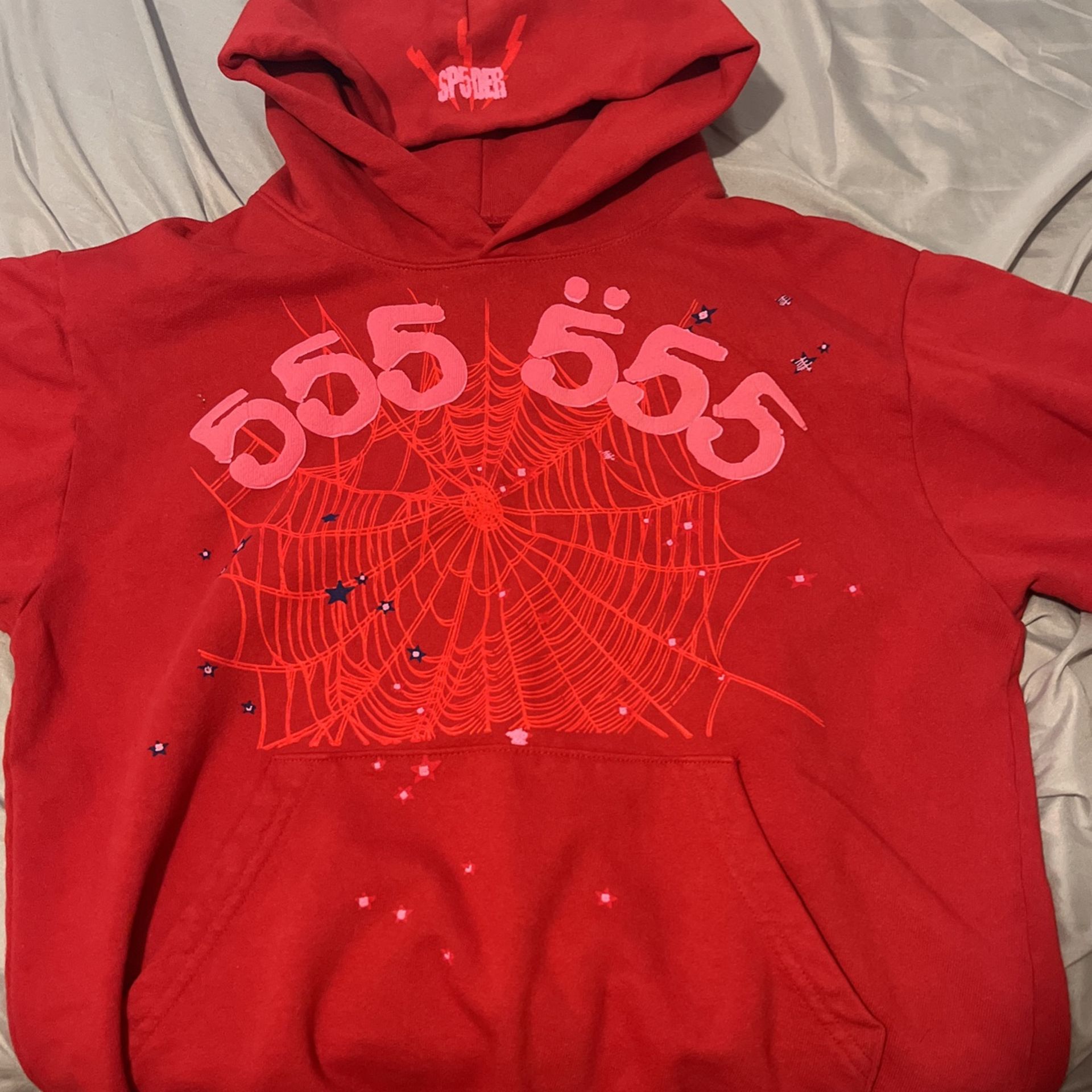 red * And Pink spider web 555 Hoodie 