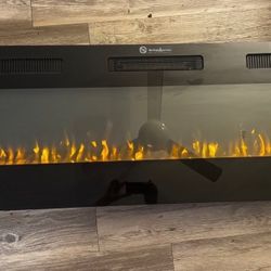 60" Insert Wall Mounted Electric Fireplace Mantel Features a Touch Screen.
