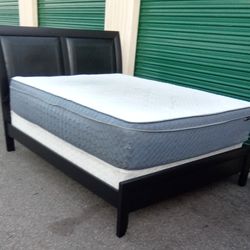 QUEEN BED FRAME WITH BOX SPRING AND MATTRESS