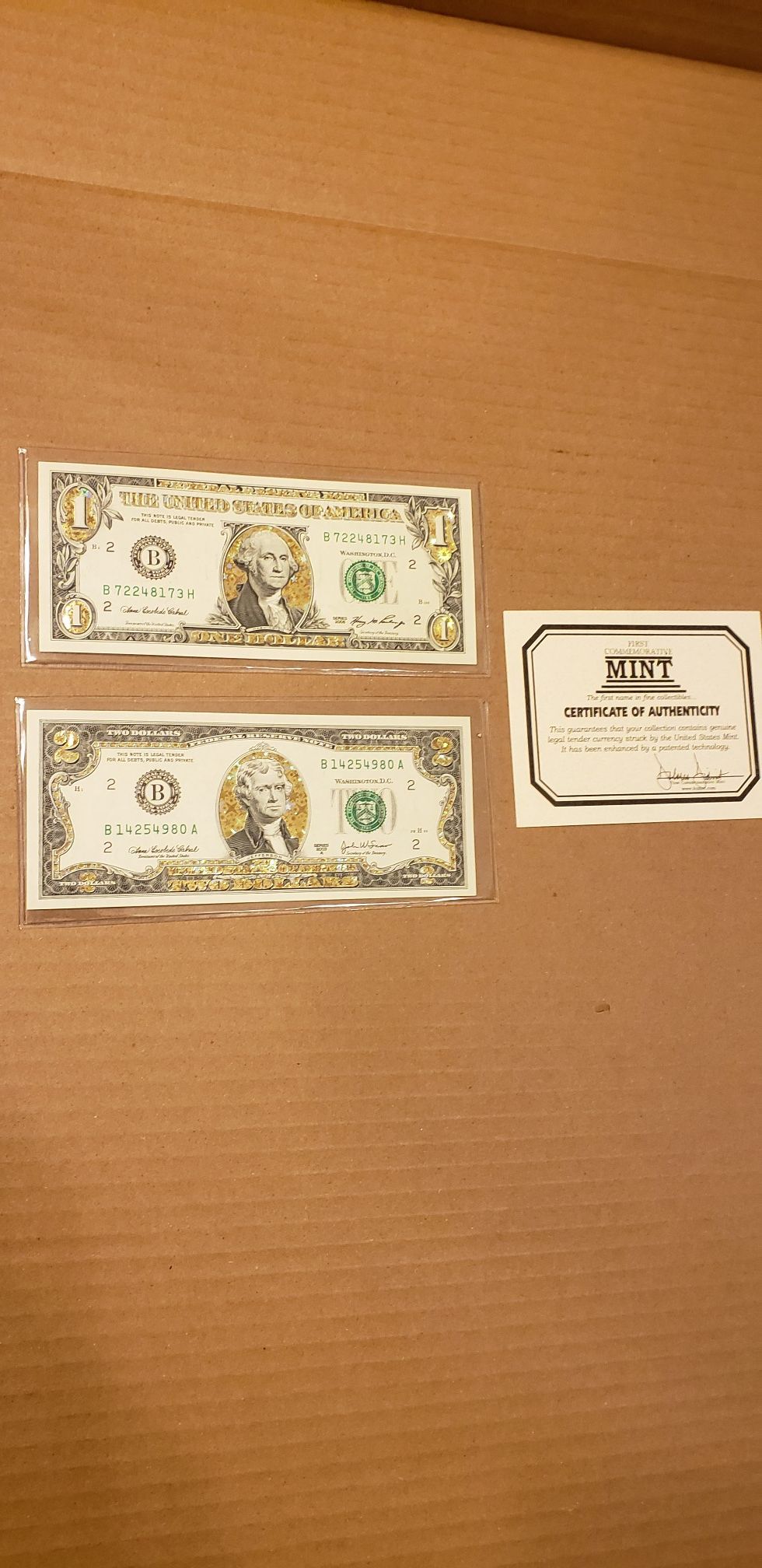 2003 A and 2006 Hologram United States Two and One Dollar