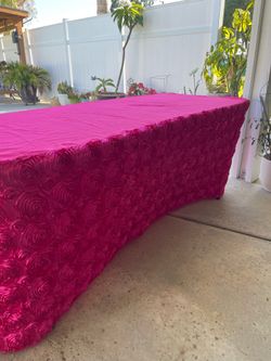 Dark bright pink rosette table cloth 6’ table square shape