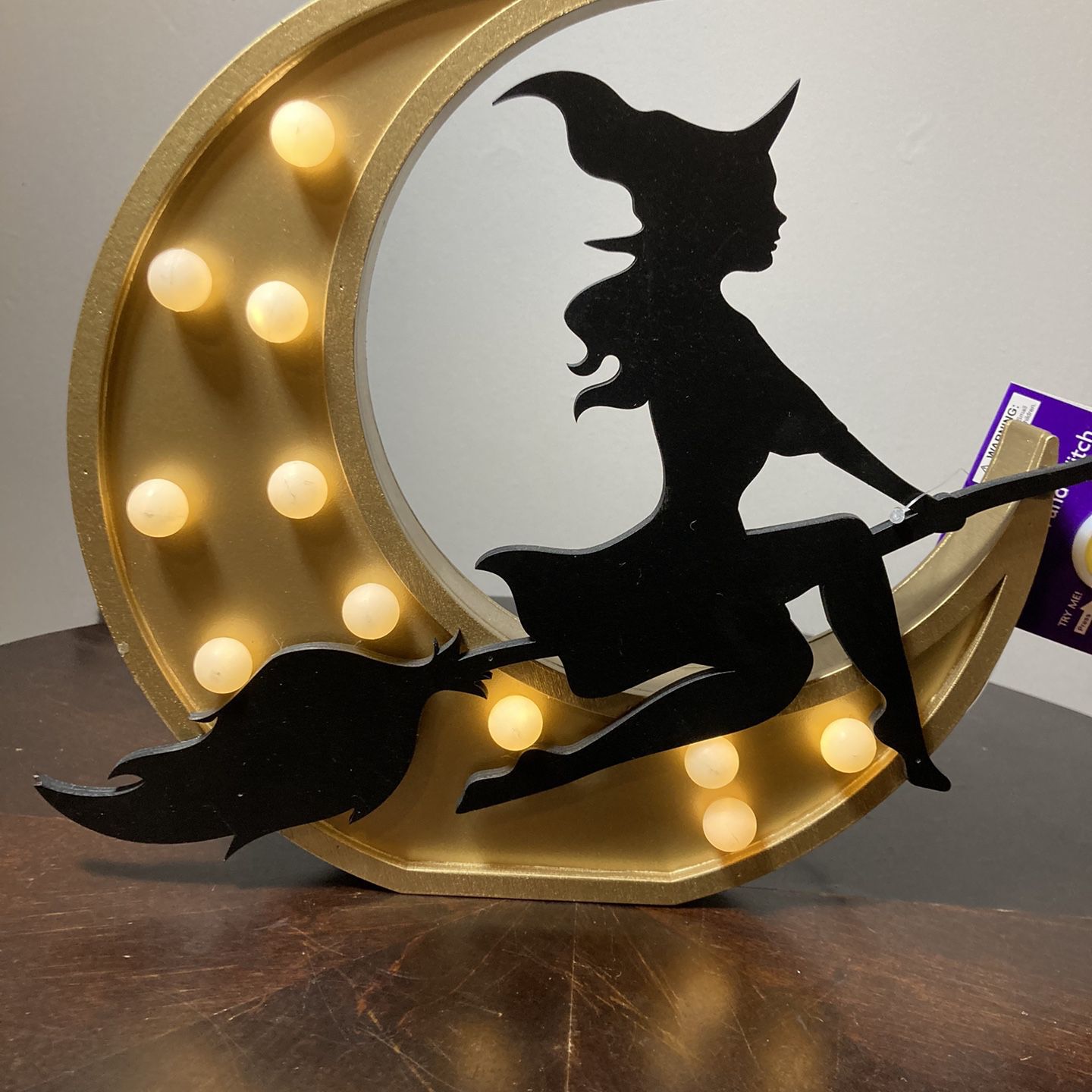 Sexy Witch Holiday Home 10" Light Up Moon & Witch Halloween Table Decor