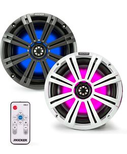 KICKER 8 Inch KM-Series Marine Speaker Bundle KM84LCW with KMLC LED