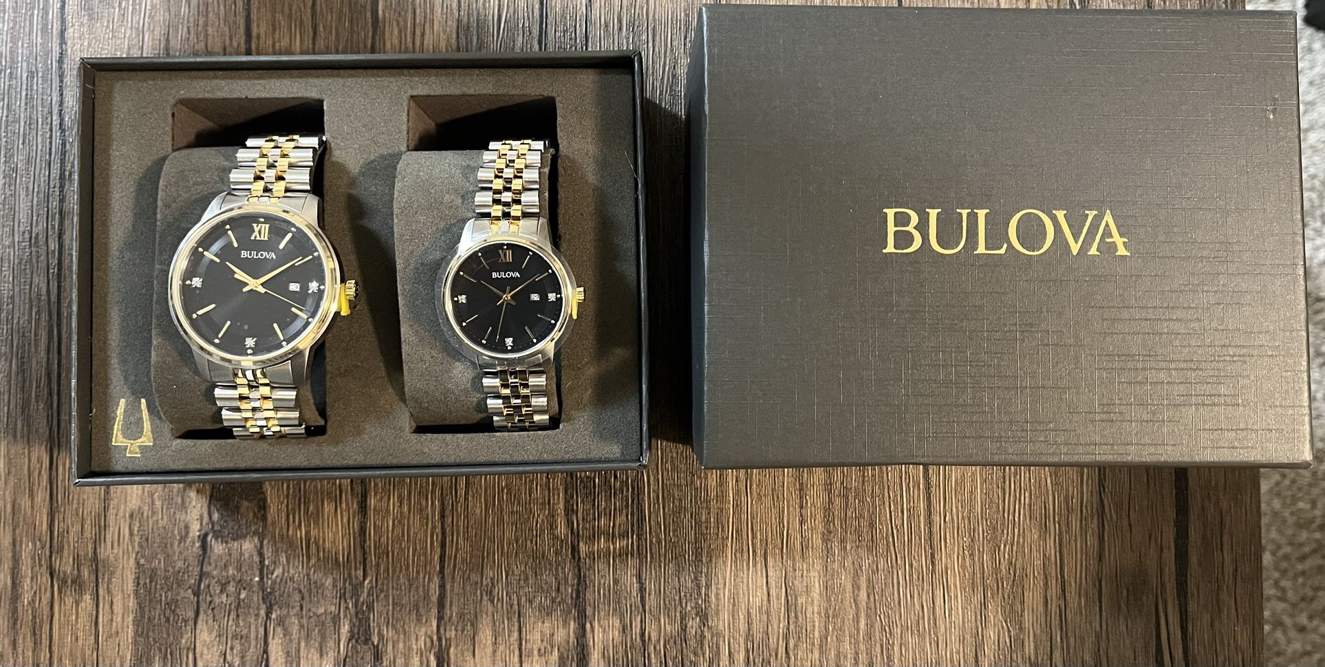 BULOVA His and Hers Two-Tone Stainless Steel Watch Boxed Set 98x125