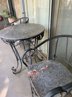 Gorgeous Marble & Wrought-Iron Patio Table & 2 Chairs – Fixer-Upper Project