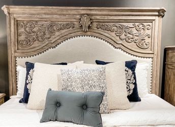 Klaussner Cardoso French Country Carved Wood Upholstered Queen Headboard & Footboard ONLY