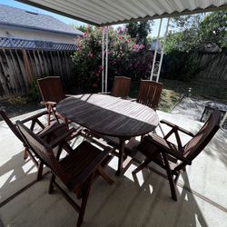 Outdoor Wooden Dining Table w 6 Chairs