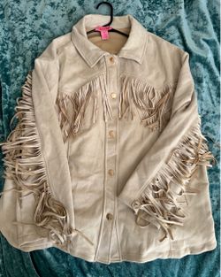 Beige suede fringe jacket with gold buttons 3XL