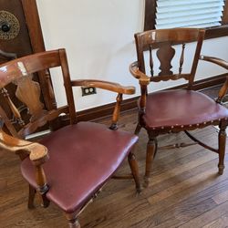 Wooden Leather Chairs (pair)