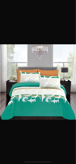 Teal Floral Bedding Comforter Set6 piece queen size
