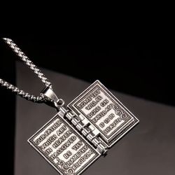 Beautiful Bible Pendant Necklace Mini Bible Protection Page turning Lords Prayer Pendant Accessories Charms Jewelry Sets Collectibles 
