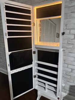 62.6" Standing Jewelry Armoire Cabinet with Storage Mirror