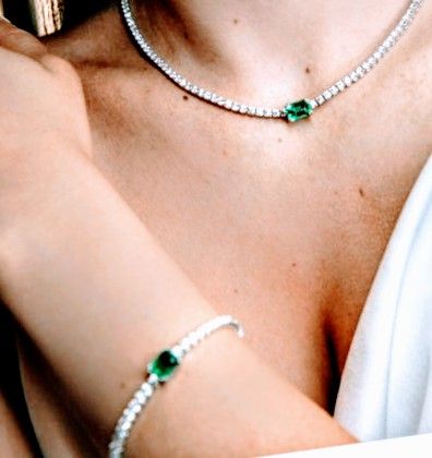 Emerald Tennis  Bracelet And Necklace 
