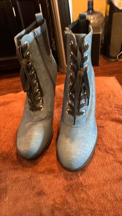 Size 11 Denim Lace-Up Ankle Boots with Heel
