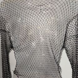Black Sparkly Rhinestone Fishnet Top Long Sleeve