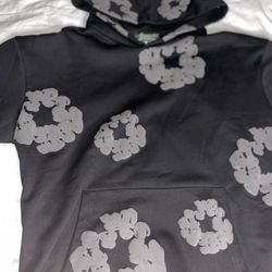 Black Monochrome Denim Tear Hoodie