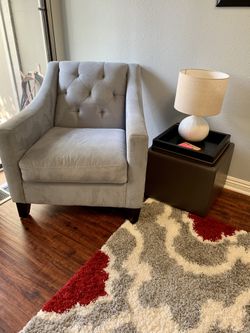 Blue Armchair With Lamp And 2 Storage Ottomans/ Side Tables
