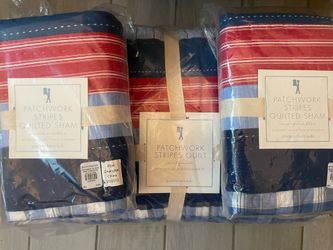 Pottery Barn Kids 100% Cotton Patchwork Stripes Quilt Full Queen + Quilted Shams Set NEW IN PACKAGE