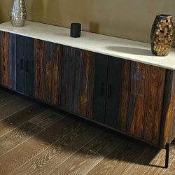 Hillindale Solid Marble Top Multicolor Wood 4 Door Credenza