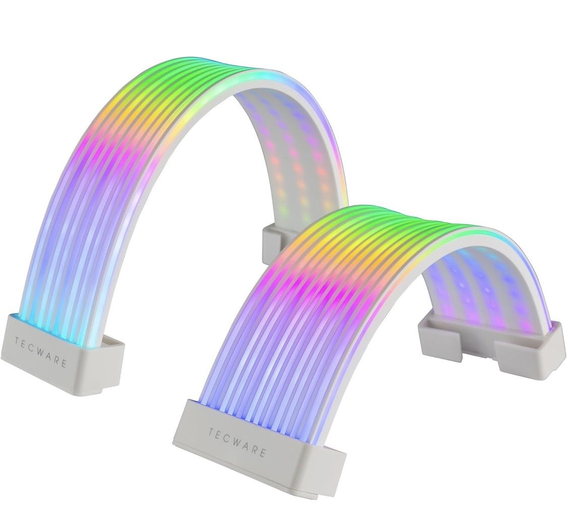 TECWARE Flex RGB Cable Cover Kit | Compatible with 24-Pin Motherboard and 8-Pin/16-Pin GPU | ARGB PSU Cable Extension with 5V 3-Pin Sync | RGB Lightin
