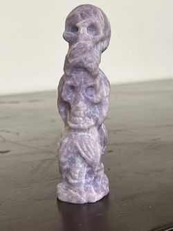 Lepidolite Crystal 3 Wise Skulls Totem