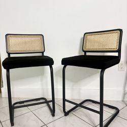 Natural Rattan Bar Stools Set of 2