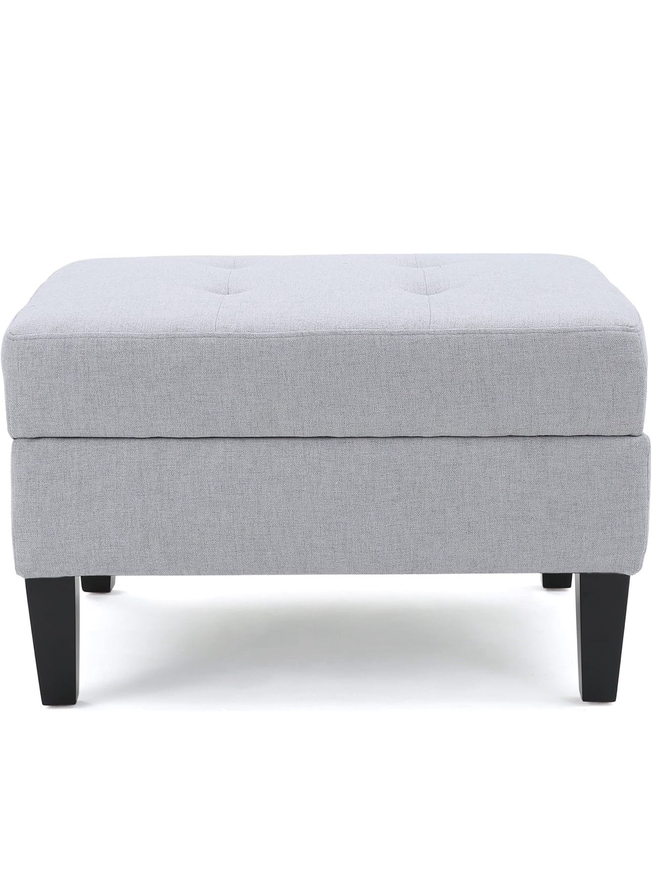 Light Grey Storage Ottoman with Tufted Waffle Stitching and Wooden Legs, Contemporary Design for Living Room or Bedroom BRAND NEW IN BOX