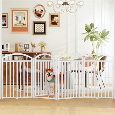 Folding No-Assembly Freestanding Dog Gate with Door,32" Heights Foldable Pet Fence,96" Extra Wide Accordion Puppy Folding Playpen for Doorways,House,S