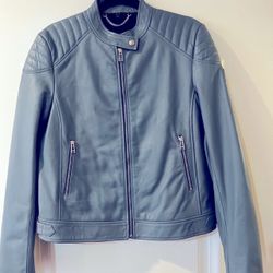 Belstaff Womens Blue Lamb Leather Jacket Size 12 Retail $950