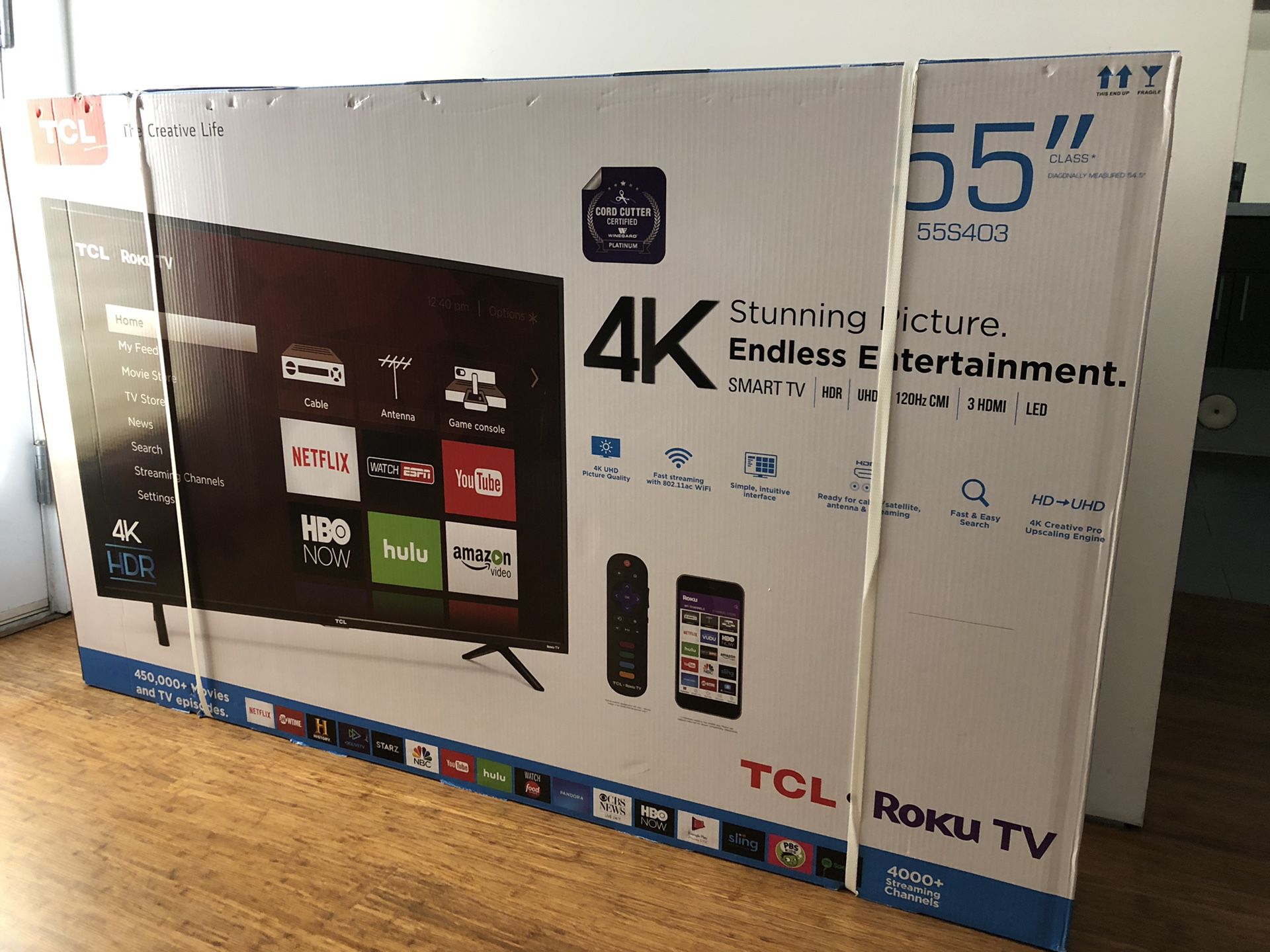 TCL 55” Class 4 Series 4K UHD HDR Roku Smart TV