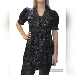 Vintage Y2K Kensie Black lace puff sleeve duster jacket size 4 