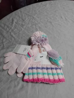 Kids Unicorn Beanie and Gloves Set