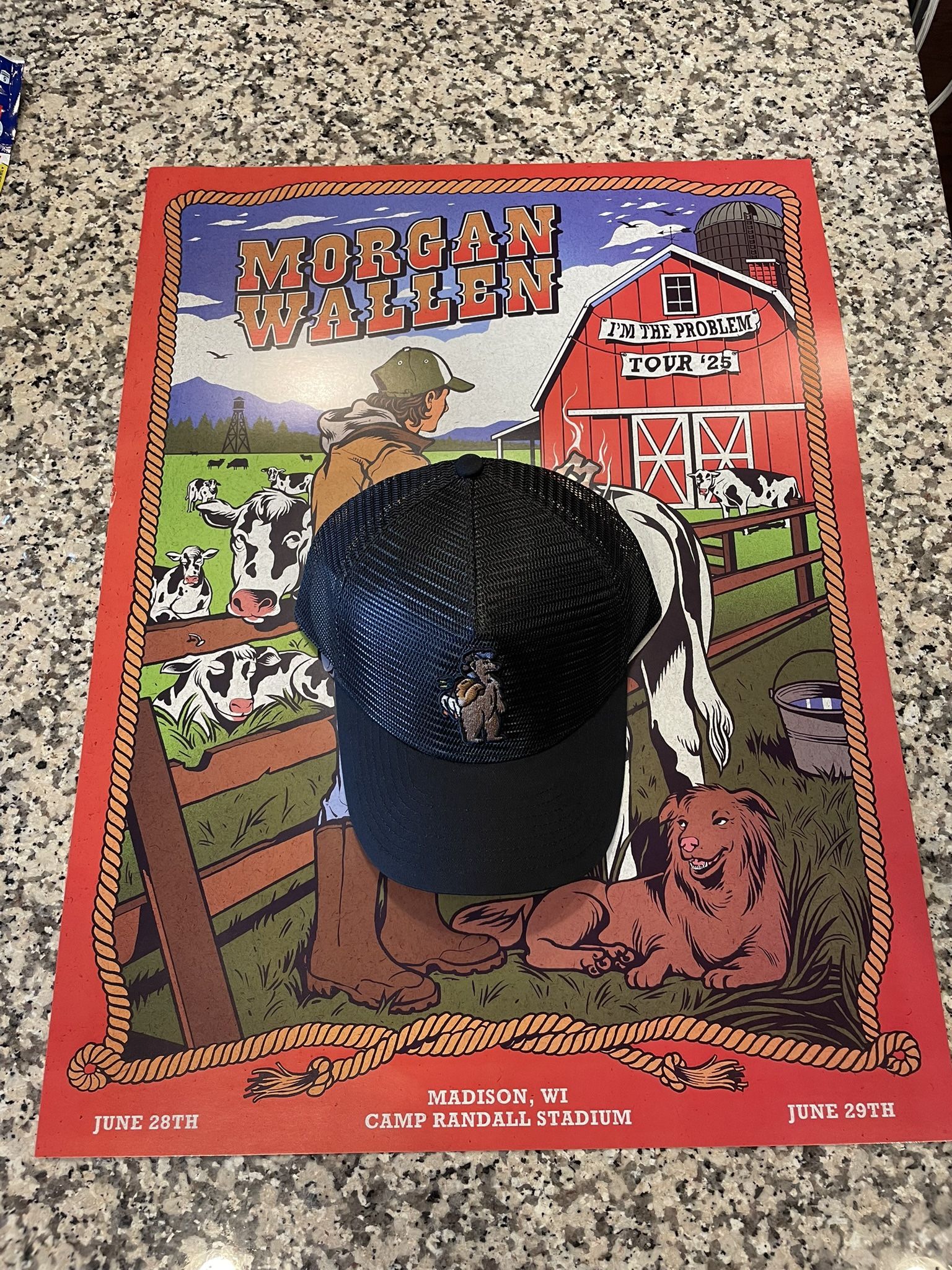 Morgan Wallen Black Mesh Snapback Hat Norris Bear Tour Sold Out Tour Exclusive!
