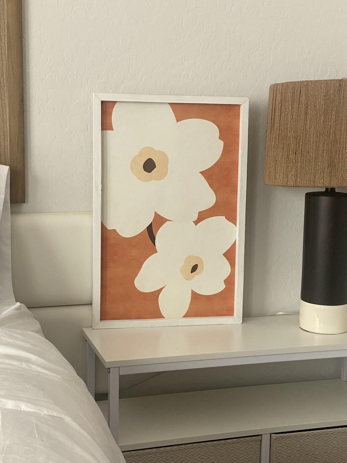 Mid Century Modern Floral Wood Framed Canvas 16x24