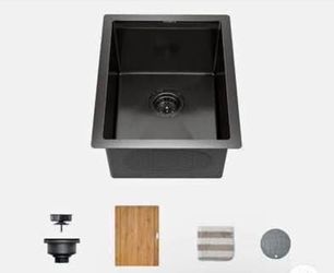 New TORVA 14" x 19" Black Undermount Single Bowl Kitchen Sink with Cutting Board