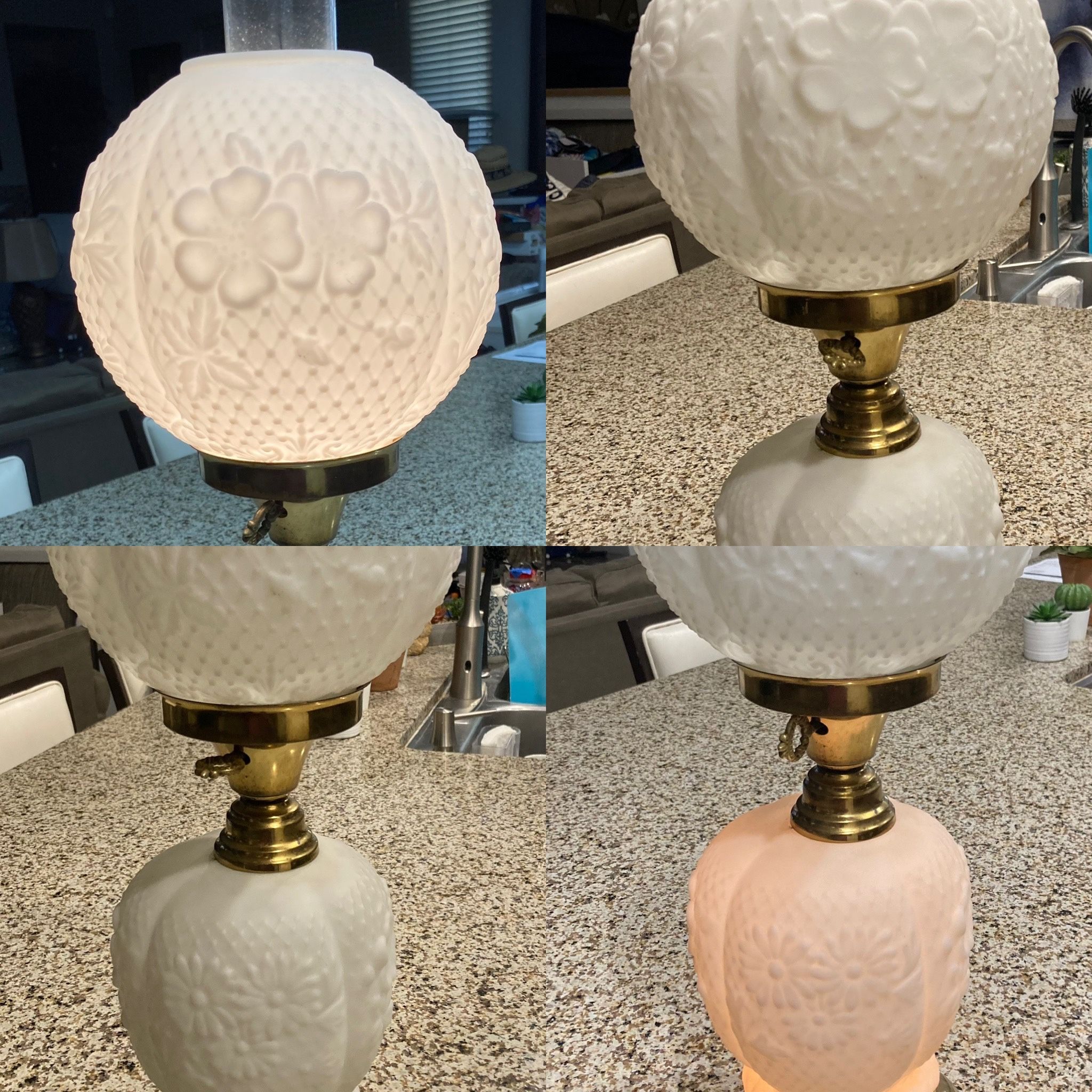 Beautiful Antique Milk Glass Lamp With Double Globe & Brass Accents