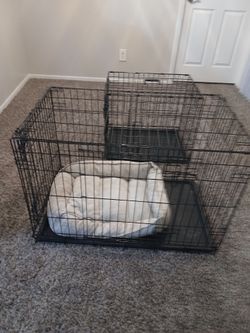 Large Black Wire Dog Crate with Bed