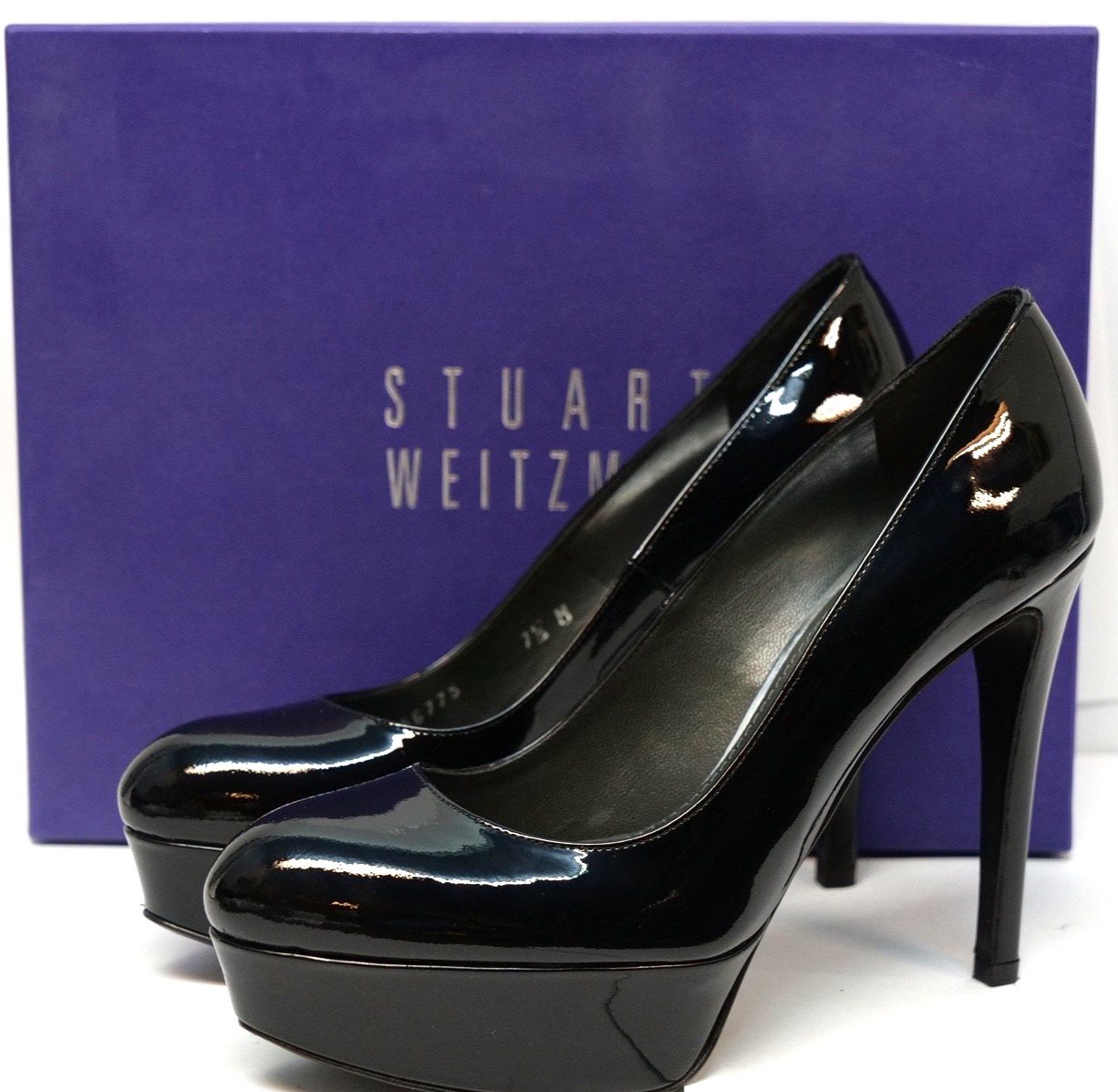 Stuart Weitzman Black Patent Leather Ultra High Heels Women Platform Pumps 7.5