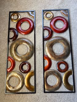 set of 3d 2 vintage mid century modern geometric metal circle wall art panels