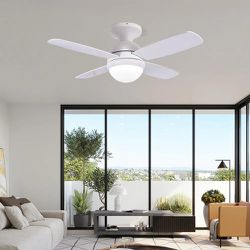 Teracfan Low Profile Ceiling Fan with Light,44 Inch White Flush Mount