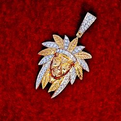 Stunning Native American Inspired Pendant 10K Yellow Gold 3/4ctw Diamond