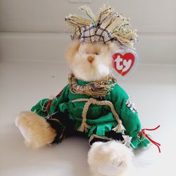 Vintage 9" Alfalfa "Let Them Eat Crow!" Ty Inc. Beanie Baby 2000 Golden Teddy Bear in a Scarecrow Suit. Articulating legs. So soft! Pre-owned in excel