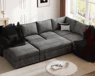 Sectional Sleeper Sofa with Pull Out Bed, U Shaped 4 Seat Modular Sectional Sofa with Storage ottoman,Sectional Couches for Living Room, Cloud Modul