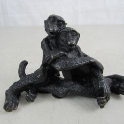 Monkey's Pair Cuddling Solid Brass Painted Black Paperweight 1 Lb.


