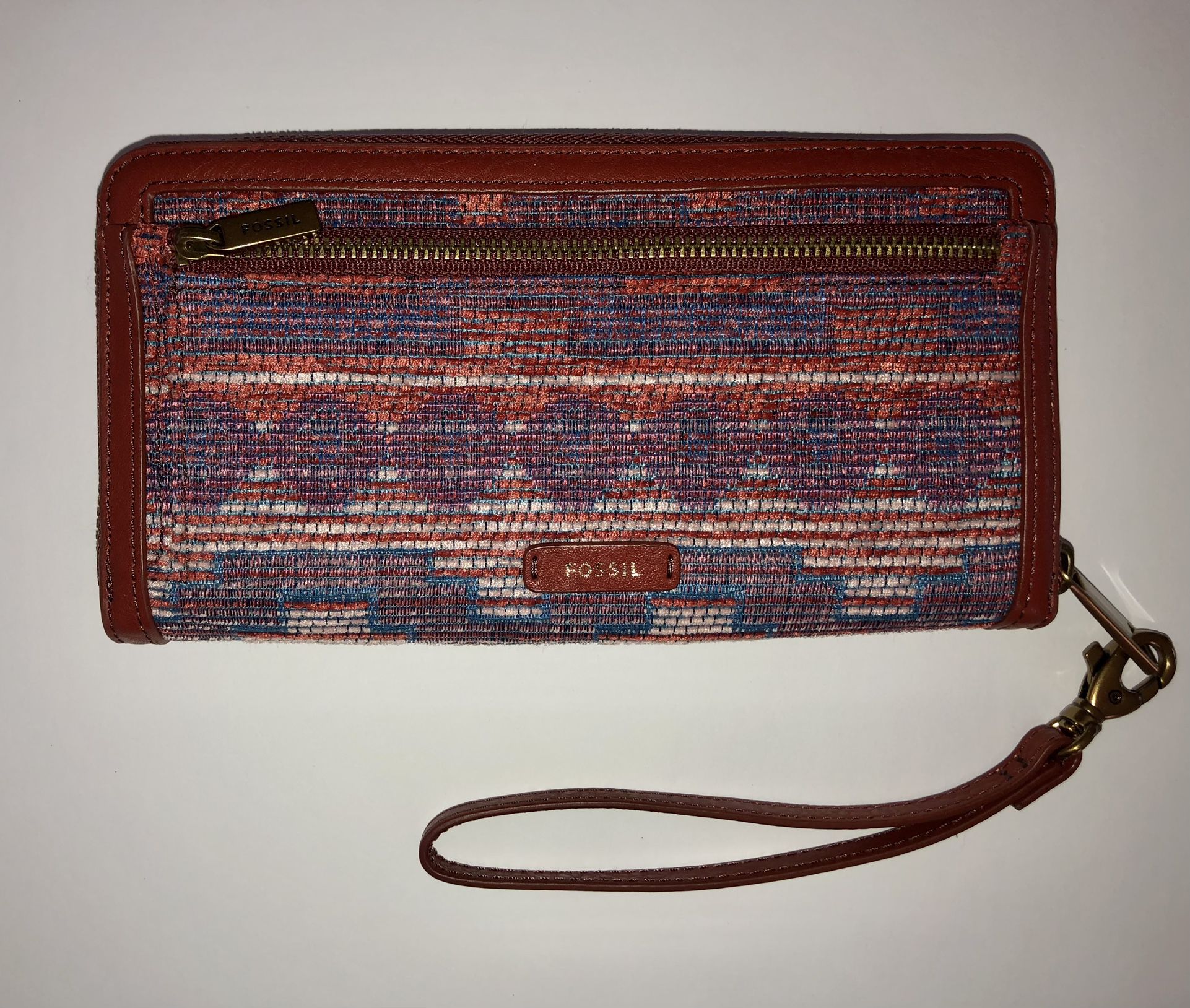 Fossil Wallet Women Brown with Tapestry Clutch Wristlet