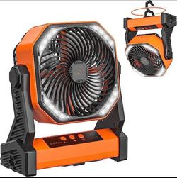 20000mAh 4 Speeds Rechargeable Camping Tent Fan with LED Light, 58 Hours Portable Battery Powered Fan with Hook 9"D x 4"W x 11"H