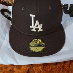 LA Dodgers New Era Fitted Hat 60th Anniversary Brown/Pink UV- SIZE 7 1/8 