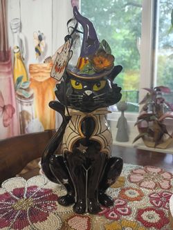 Super cute Halloween Cat Tea light Holder by Blue Sky Clayworks
