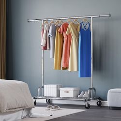 Single Collapsible Clothing  Rolling Rack