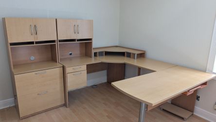 L-Shaped  Office Desk Set with Hutch and Storage
